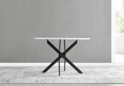 Furniturebox Uk Novara White Gloss Black Leg 120Cm Round Dining Table & 4 Cream Halle Chairs - thumbnail 8