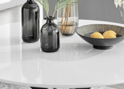 Furniturebox Uk Novara White Gloss Black Leg 120Cm Round Dining Table & 4 Cream Halle Chairs - thumbnail 5