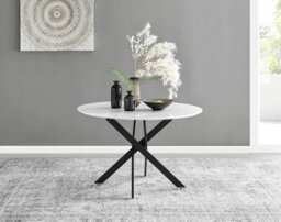 Furniturebox Uk Novara White Gloss Black Leg 120Cm Round Dining Table & 4 Cream Halle Chairs - thumbnail 3