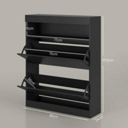 Black Wall Mounted Freestanding Shoe Cabinet 2 Flip Drawers - thumbnail 2