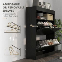 Black Wall Mounted Freestanding Shoe Cabinet 2 Flip Drawers - thumbnail 5