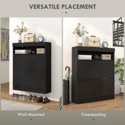 Black Wall Mounted Freestanding Shoe Cabinet 2 Flip Drawers - thumbnail 4