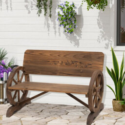 Wyld Haus Livika 2-Seater Fir Wood Garden Bench With Wagon Wheel Side Panels - Carbonised Brown - thumbnail 8