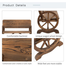 Wyld Haus Livika 2-Seater Fir Wood Garden Bench With Wagon Wheel Side Panels - Carbonised Brown - thumbnail 6