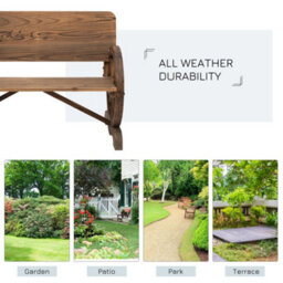 Wyld Haus Livika 2-Seater Fir Wood Garden Bench With Wagon Wheel Side Panels - Carbonised Brown - thumbnail 7