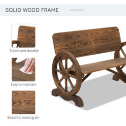 Wyld Haus Livika 2-Seater Fir Wood Garden Bench With Wagon Wheel Side Panels - Carbonised Brown - thumbnail 5