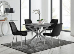 Furniturebox Uk Lira 100Cm Grey Metal Extending Dining Table & 4 Black Pesaro Silver Chairs - thumbnail 1