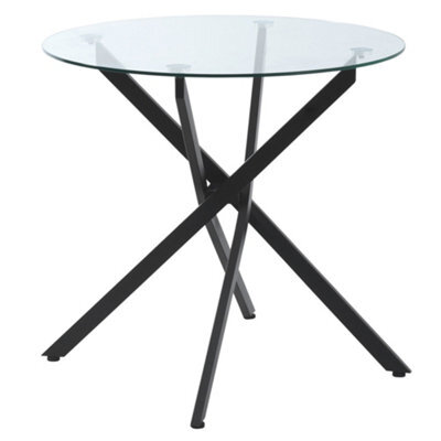 Wyld Haus Bama 80Cm Round Tempered Glass Dining Table - Black Metal Cross-Over Frame - image 1