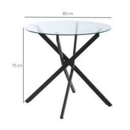 Wyld Haus Bama 80Cm Round Tempered Glass Dining Table - Black Metal Cross-Over Frame - thumbnail 3