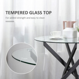 Wyld Haus Bama 80Cm Round Tempered Glass Dining Table - Black Metal Cross-Over Frame - thumbnail 4