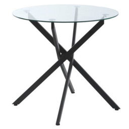 Wyld Haus Bama 80Cm Round Tempered Glass Dining Table - Black Metal Cross-Over Frame