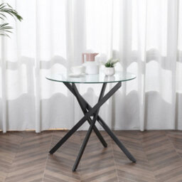 Wyld Haus Bama 80Cm Round Tempered Glass Dining Table - Black Metal Cross-Over Frame - thumbnail 8