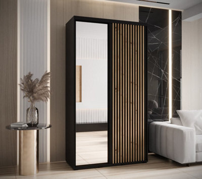 Arte Sapporo Ii Chic Black Matt Mirrored Sliding Door Wardrobe -  Space-Saving Storage Solution (H)2050mm (W)1300mm (D)600mm - image 1