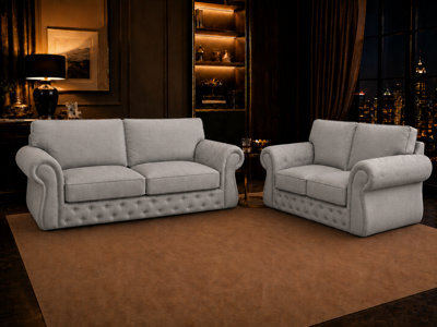 Rio Swan Chesterfield Sofa Silver 3 Plus 2 Set
