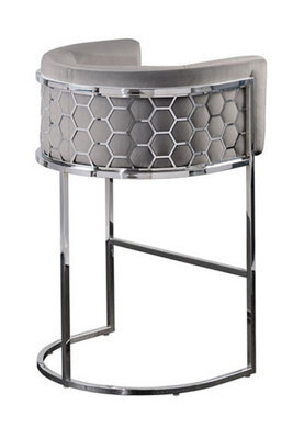 my furniture Alveare Counter Stool Silver - Dove Grey, Velvet Upholstered, Chrome Frame - image 1