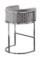 my furniture Alveare Counter Stool Silver - Dove Grey, Velvet Upholstered, Chrome Frame - thumbnail 1