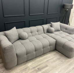 Stratus Interiors Boucle Teddy Fabric Bubble Corner Sofa - Grey And Cream Boucle - thumbnail 5