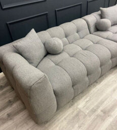 Stratus Interiors Boucle Teddy Fabric Bubble Corner Sofa - Grey And Cream Boucle - thumbnail 6