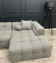 Stratus Interiors Boucle Teddy Fabric Bubble Corner Sofa - Grey And Cream Boucle - thumbnail 4