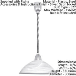 Elegant Silver Satin Nickel Pendant Ceiling Light With White Alabaster Shade - thumbnail 2