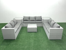 Fimous Rattan Garden Outdoor Furniture Set 9 Seater Rattan Garden Sofa Set 2 Side Tables Light Grey - thumbnail 1