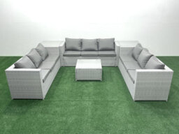 Fimous Rattan Garden Outdoor Furniture Set 9 Seater Rattan Garden Sofa Set 2 Side Tables Light Grey - thumbnail 2