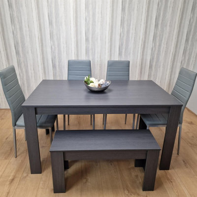 Kosy Koala Modern Dark Grey Dining Table Set With 4 Grey Metal Chairs And 1 Bench - image 1