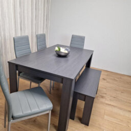 Kosy Koala Modern Dark Grey Dining Table Set With 4 Grey Metal Chairs And 1 Bench - thumbnail 5