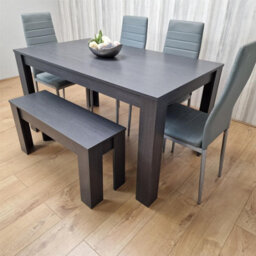 Kosy Koala Modern Dark Grey Dining Table Set With 4 Grey Metal Chairs And 1 Bench - thumbnail 2