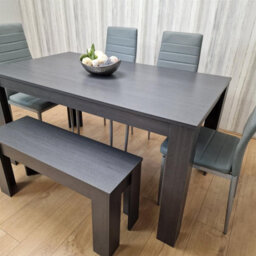 Kosy Koala Modern Dark Grey Dining Table Set With 4 Grey Metal Chairs And 1 Bench - thumbnail 6