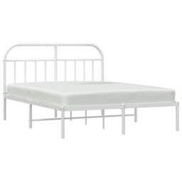 Berkfield Metal Bed Frame With Headboard White 140X190 Cm - thumbnail 4
