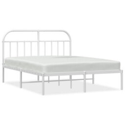 Berkfield Metal Bed Frame With Headboard White 140X190 Cm - thumbnail 2