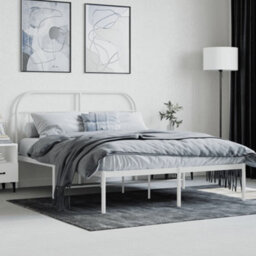 Berkfield Metal Bed Frame With Headboard White 140X190 Cm - thumbnail 3