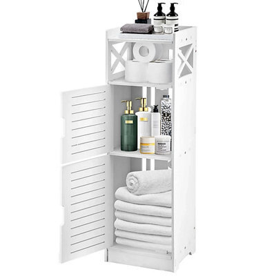 Slim White Wood-Plastic Waterproof Floor Standing Bathroom Cabinet Unit - image 1