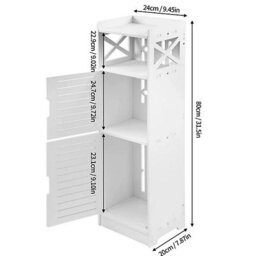 Slim White Wood-Plastic Waterproof Floor Standing Bathroom Cabinet Unit - thumbnail 2