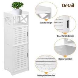 Slim White Wood-Plastic Waterproof Floor Standing Bathroom Cabinet Unit - thumbnail 5