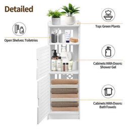 Slim White Wood-Plastic Waterproof Floor Standing Bathroom Cabinet Unit - thumbnail 3