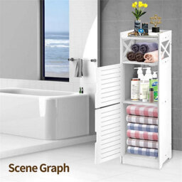 Slim White Wood-Plastic Waterproof Floor Standing Bathroom Cabinet Unit - thumbnail 4