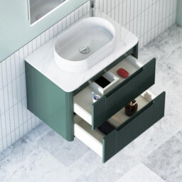 Royal Bathrooms Avenza 800mm Deep Moss Green Wall Hung Bathroom Countertop Vanity Unit 2 Drawer With Lyon Basin - thumbnail 5