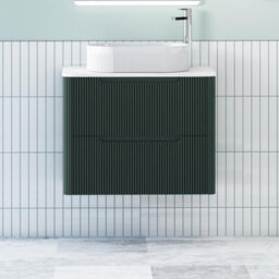 Royal Bathrooms Avenza 800mm Deep Moss Green Wall Hung Bathroom Countertop Vanity Unit 2 Drawer With Lyon Basin - thumbnail 1