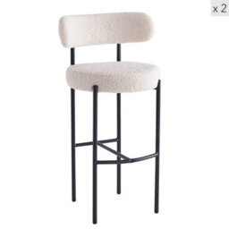 Nordlys Set Of 2 Metal White Bouclé Bar Stools Modern Design Style Dining Room