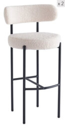 Nordlys Set Of 2 Metal White Bouclé Bar Stools Modern Design Style Dining Room - thumbnail 2