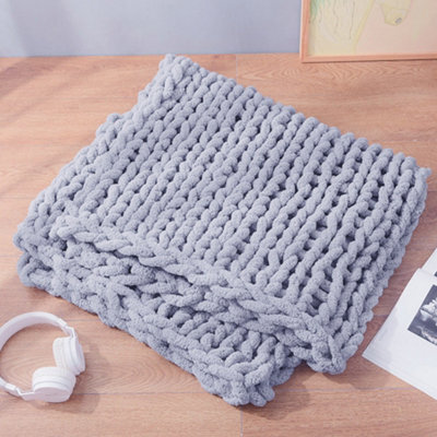 Living And Home Grey Knitted Chenille Decorative Fuzzy Blanket Lightweight Throw Blankets For Bed 1000mm(L) - image 1