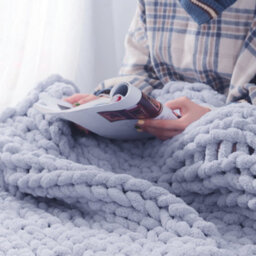 Living And Home Grey Knitted Chenille Decorative Fuzzy Blanket Lightweight Throw Blankets For Bed 1000mm(L) - thumbnail 4