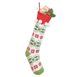 Dibor Knitted White Fair Isle Pompom Xmas Gift Decoration Christmas Stocking For Kids - thumbnail 2