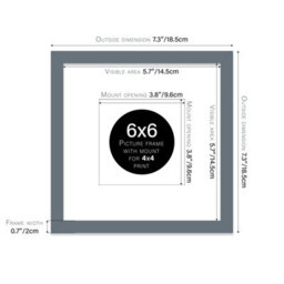 "6X6"" Grey Picture Frame - 6X6"" Square Frame With 4X4"" Mount For 6X6""/4X4"" Pictures Art Deco Style Photo Display, 1 Pack" - thumbnail 2