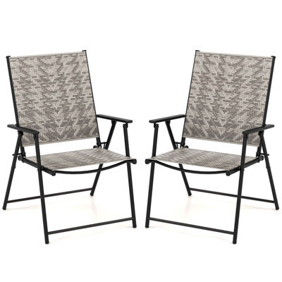 Costway Set Of 2 Patio Folding Chairs Outdoor Wicker Dining Chairs With Armrests - image 1