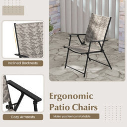 Costway Set Of 2 Patio Folding Chairs Outdoor Wicker Dining Chairs With Armrests - thumbnail 7