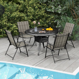 Costway Set Of 2 Patio Folding Chairs Outdoor Wicker Dining Chairs With Armrests - thumbnail 3