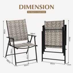Costway Set Of 2 Patio Folding Chairs Outdoor Wicker Dining Chairs With Armrests - thumbnail 2